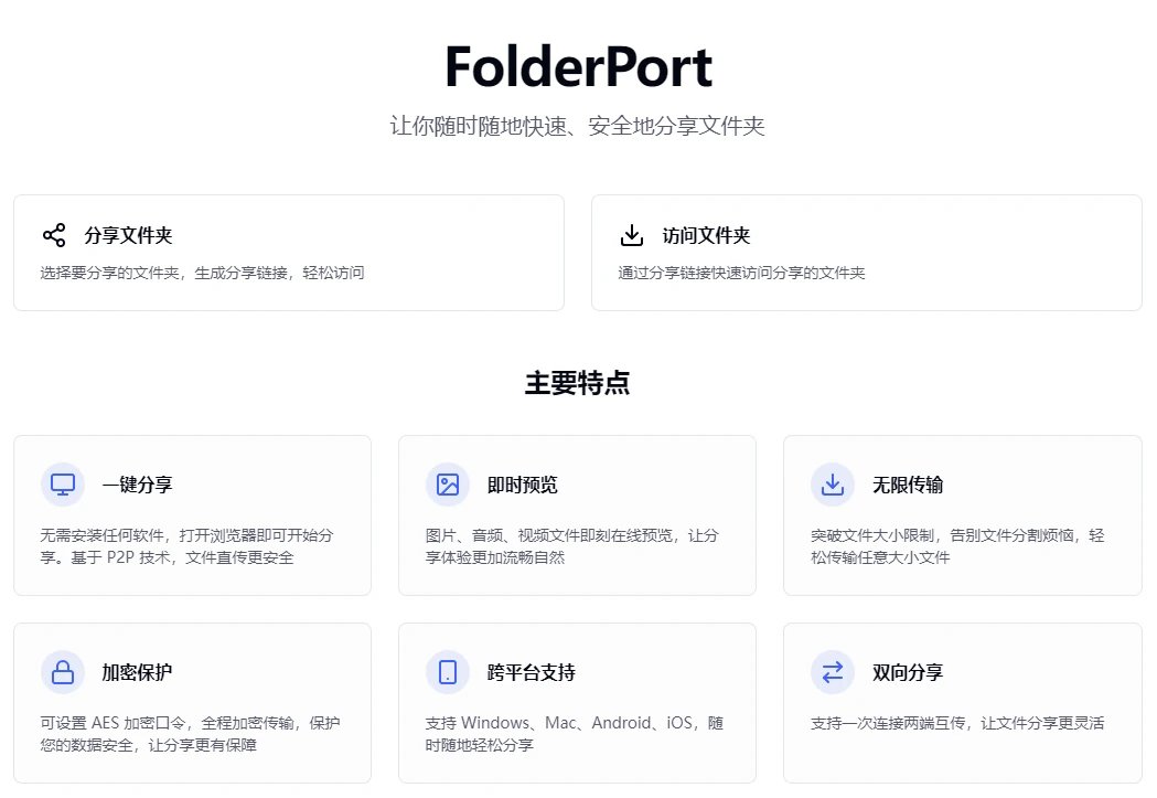 FolderPort - 基于网页端的文件共享工具
